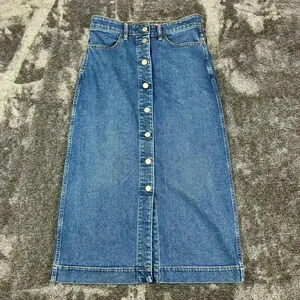 Faherty Long Denim Skirt Button Front Medium Blue Wash Denim Women's 26 Maxi